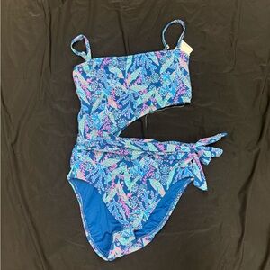 Lilly Pulitzer Blue and Pink One-Shoulder Cutout Swimsuit